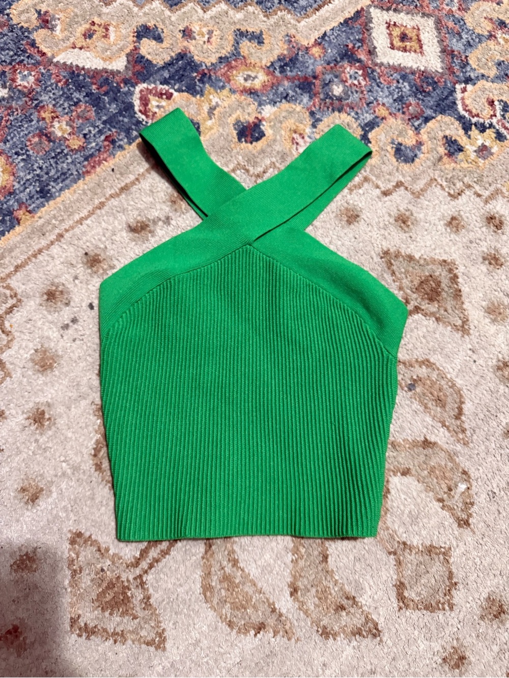 Babaton Emerald Green Cross-Strap Ribbed Crop Top